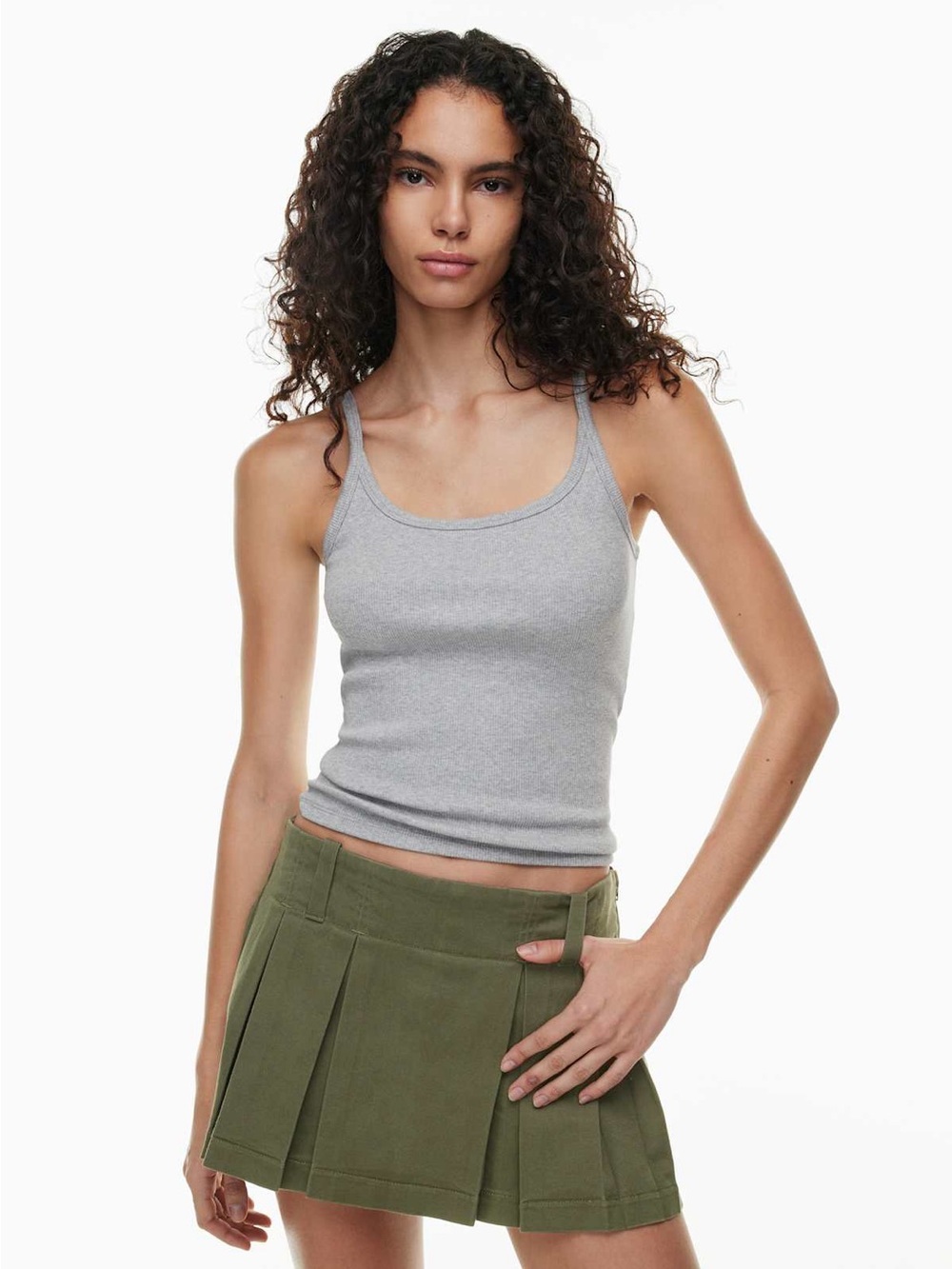aritzia Olive Pleated Mini Skirt